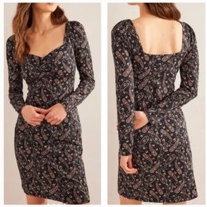 Boden Paisley Sweetheart Jersey Long Sleeve Mini Dress Women Size 6 Blue/Black